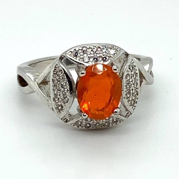 Fire Opal .75ct Platinum Finish Solid 925 Sterling Silver Ring - Picture 3 of 6